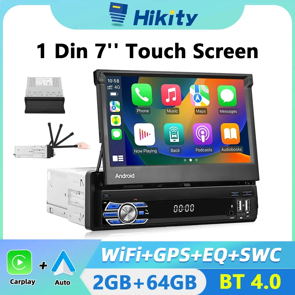 Hikity 1 Din Universal Autoradio Android 2 64g/1 32GB 1 Din GPS WLAN Navigation 7 ''einziehbarer