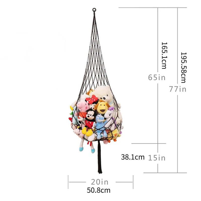 1pcs Hanging Toy Storage Cotton Rope Hanging Net Hand-woven Plush Toy Storage Net Bag Bohemian Toy Hammock