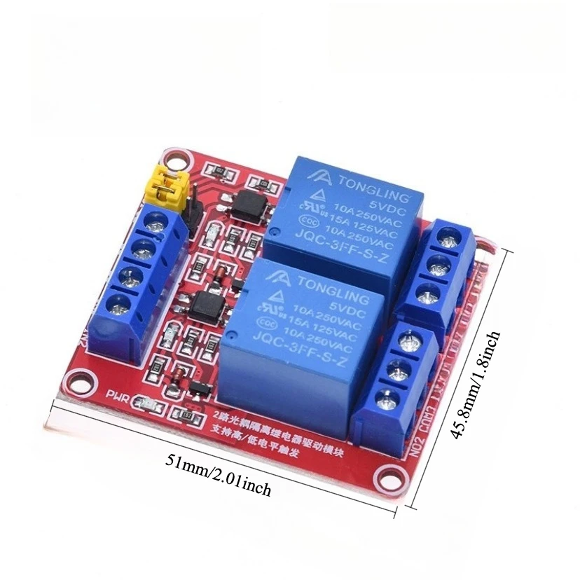 2pcs Red 2 Channel Relay Module Optocoupler Isolation High Low Level Trigger 5V 12V 24V for Arduino PLC