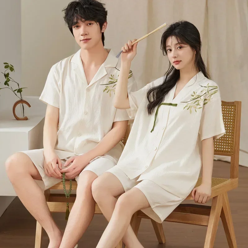 Sleepwear Couple Suits Summer Thin Home Soft Cozy Loose Casual Slim Breathable Temperament High Quality Cool Convenient Casual