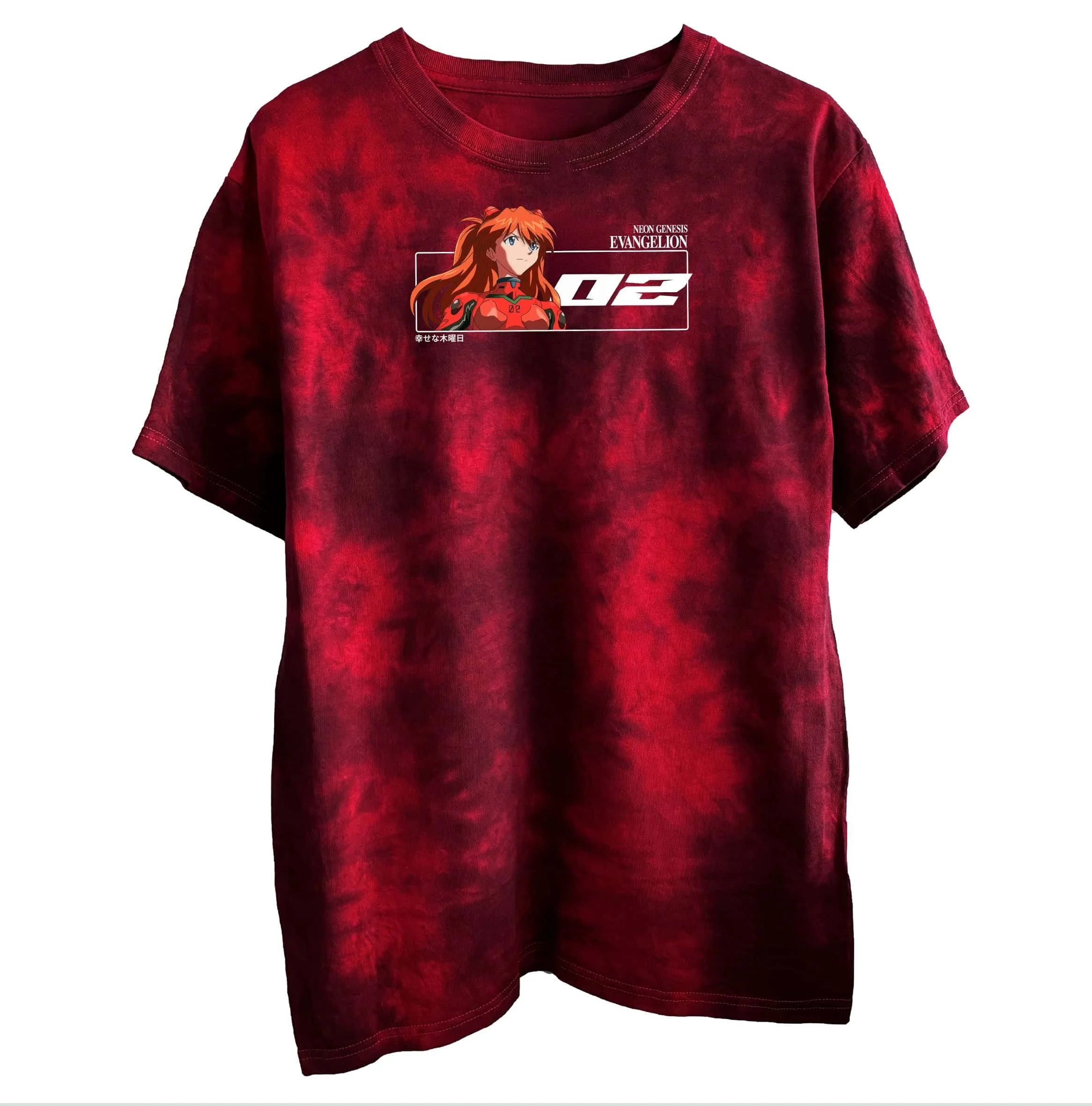 New Century Evangelion 02 Tie Dye T-shirt for Men and Women Anime Double-sided Printed Short Sleeved Casual Street Wear T-shirt