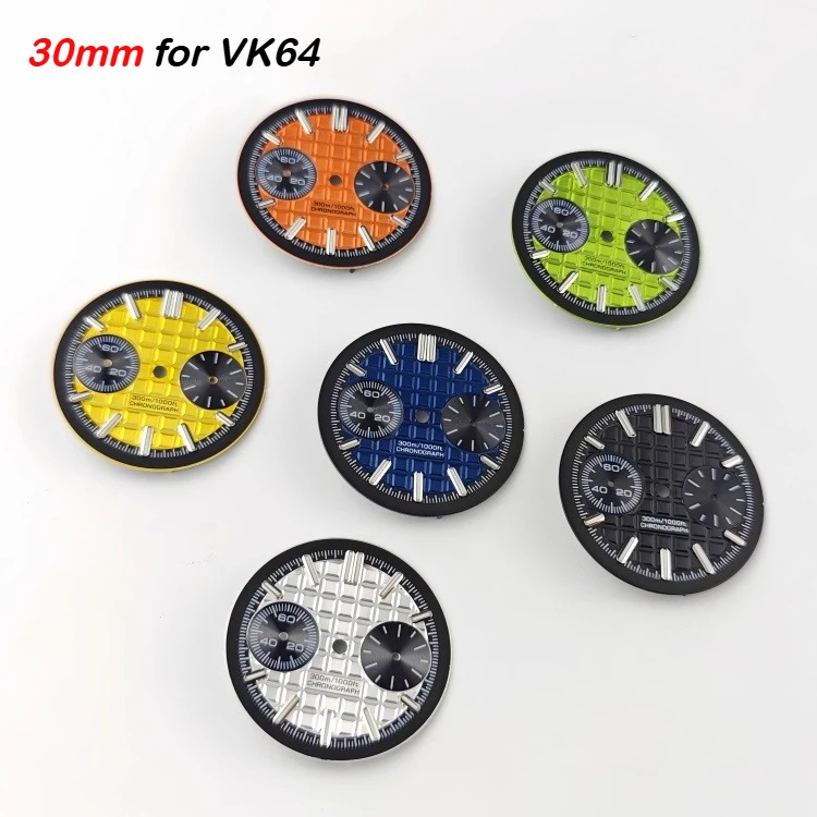 30mm VK64 Zifferblatt Grün Leuchtend VK64 Zeiger/Zifferblatt Passend für VK64 Quarz-Uhrwerk Chronographen-Zifferblatt Uhrenzubehör Werkzeuge