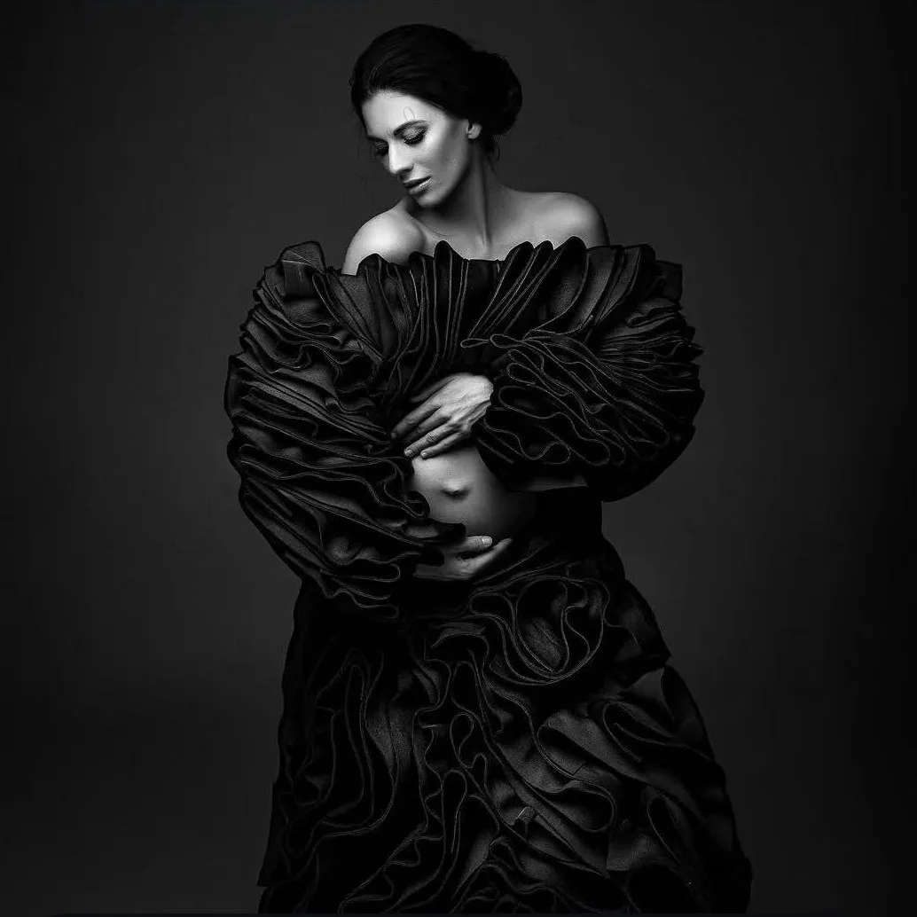 Vestidos de embarazo de color morado de lujo, vestido de maternidad plisado con mangas completas recortadas en capas, плаajtе для бем Iyoм Jaya