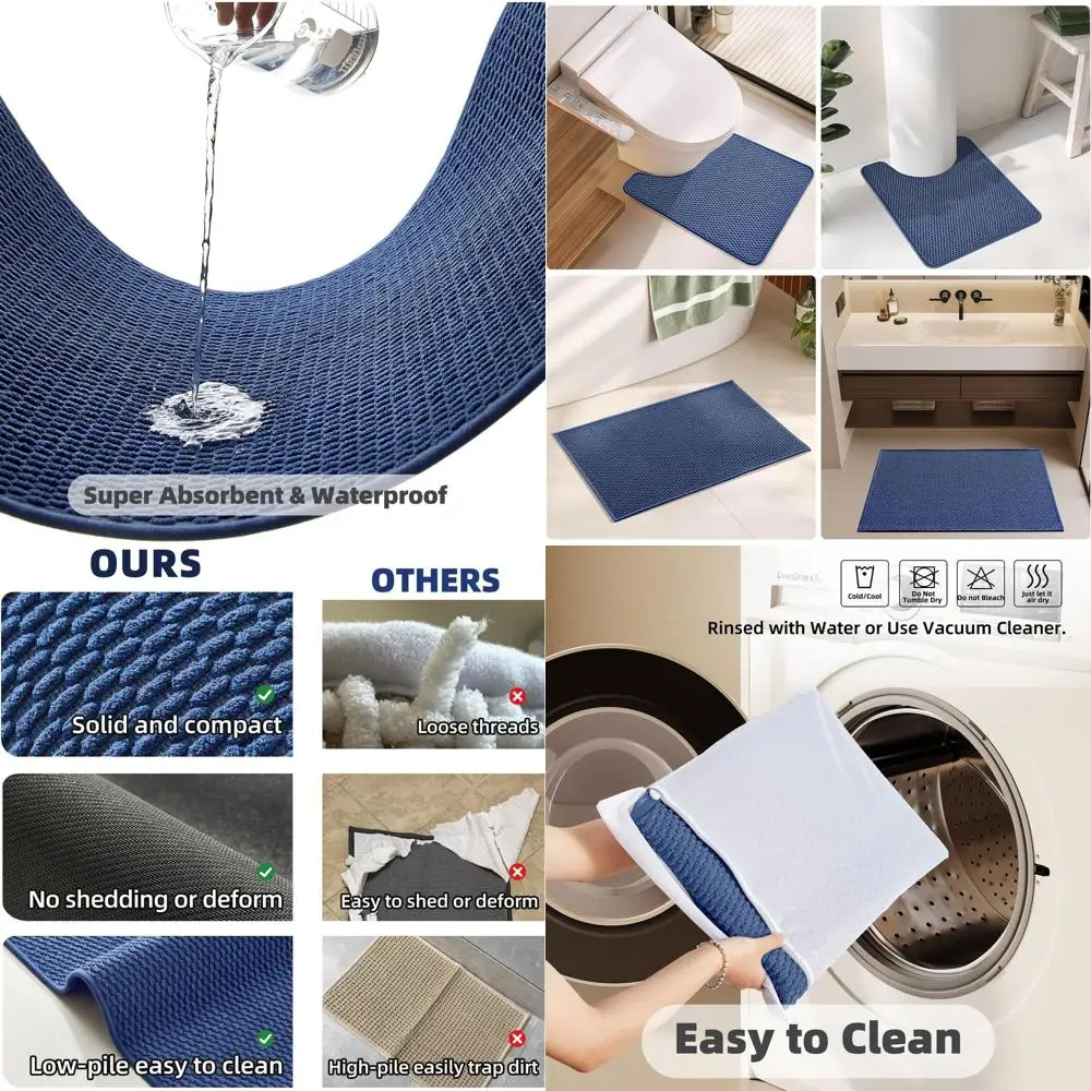 

Navy Blue 20x48 Non-Slip, Washable, Super Absorbent Thin Bath Mat for Quick Drying