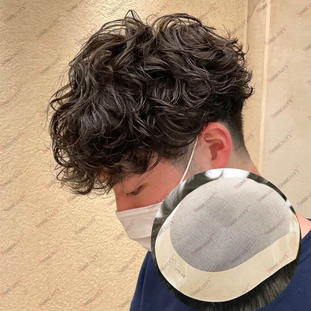 

Суперпрочный моноволоконный парик-накладка для мужчин из натуральных волос, европейский коричнево-блонд, кудрявый, с натуральной линией роста волос, 22 мм, 25 мм, 28 мм, кудрявый протез