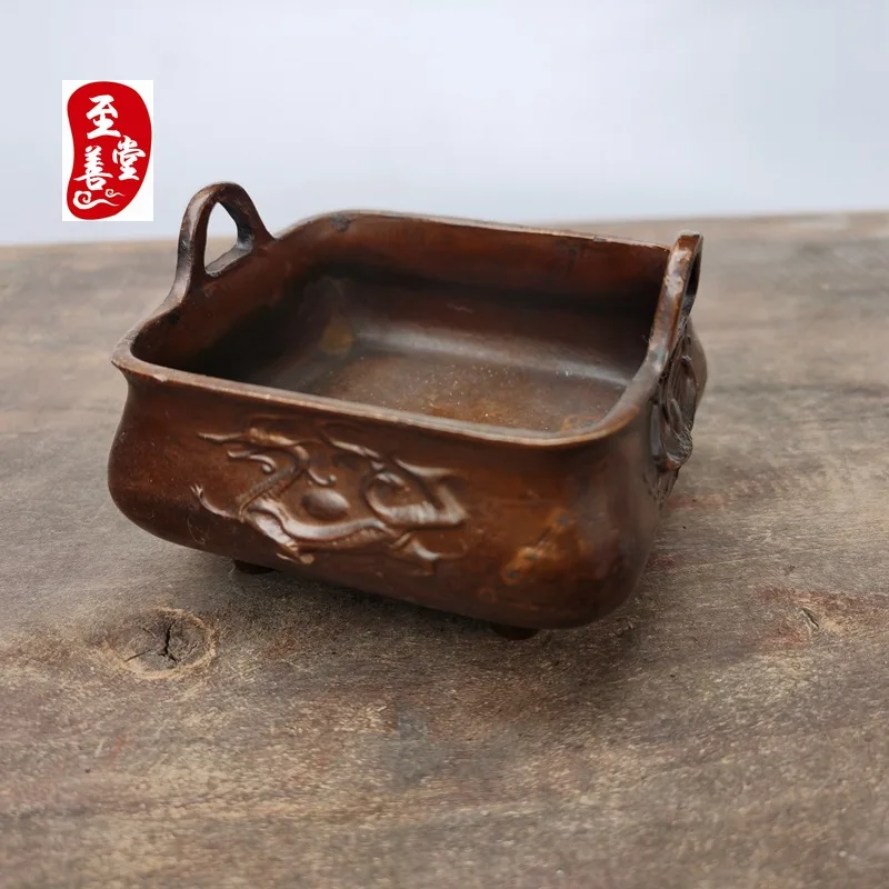 Antique Collection: Old Patina Alloy Copper Living Room Decorative Ornament - Xuan Character Four Divine Beasts Incense Burner 8