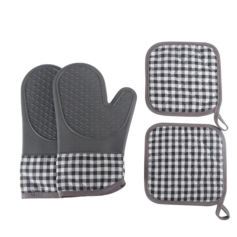 5 Sets Silicone Oven Mitts & Pot Holder Heat-resistant Gloves Kitchen Cooking Baking Baking BPA Free Slip Wholesale