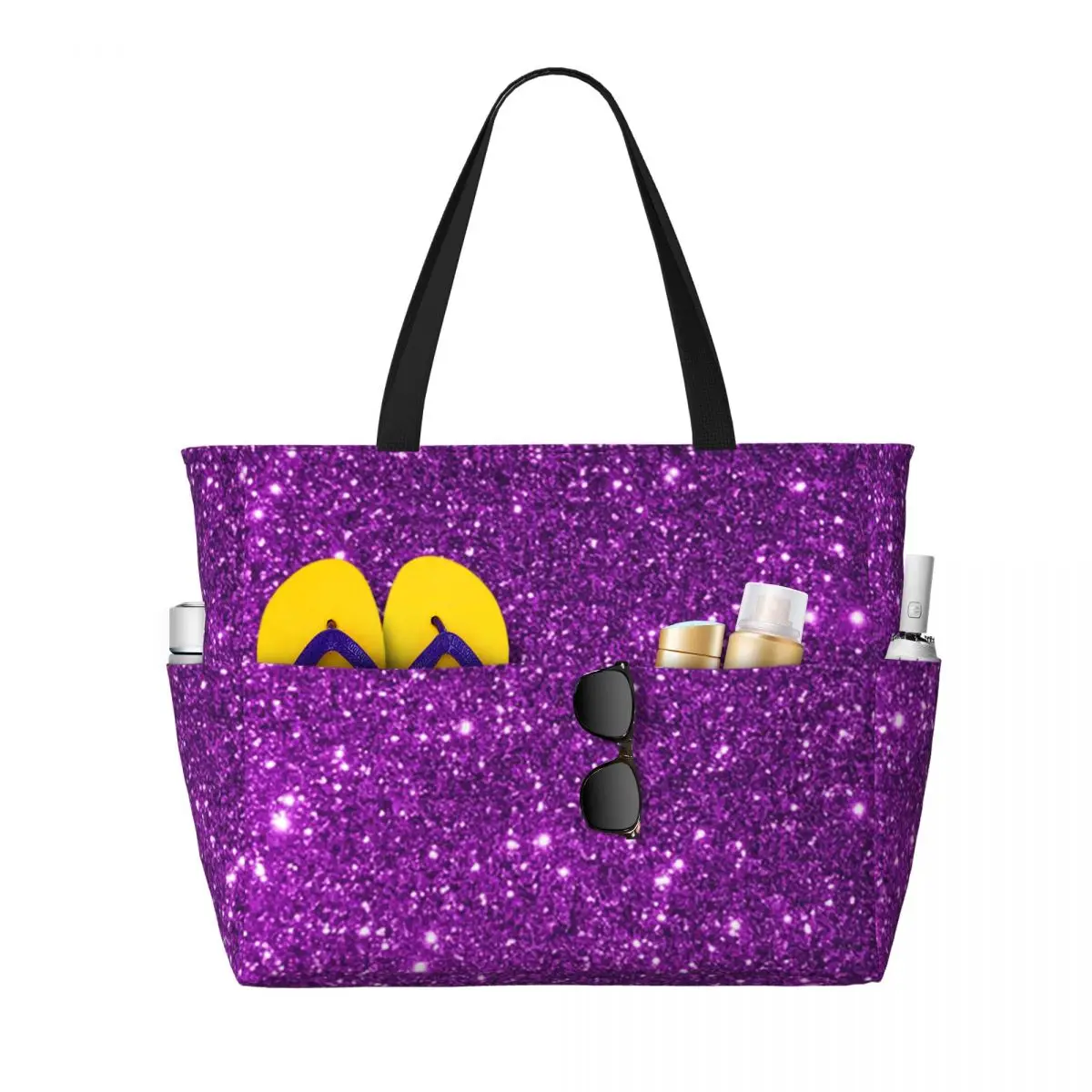 Purple Sparkly Glitter Beach Tote Bag Sport Gym Yoga Duffle Large Tote Bag Women Travel Bag Fitness bag
