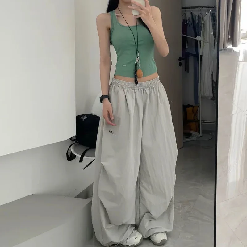 Vintage American Style Wide-Leg Loose-Fit Pants Casual Workwear Trousers Ins Net Red Speed-Dry For Summer Dance And Sports