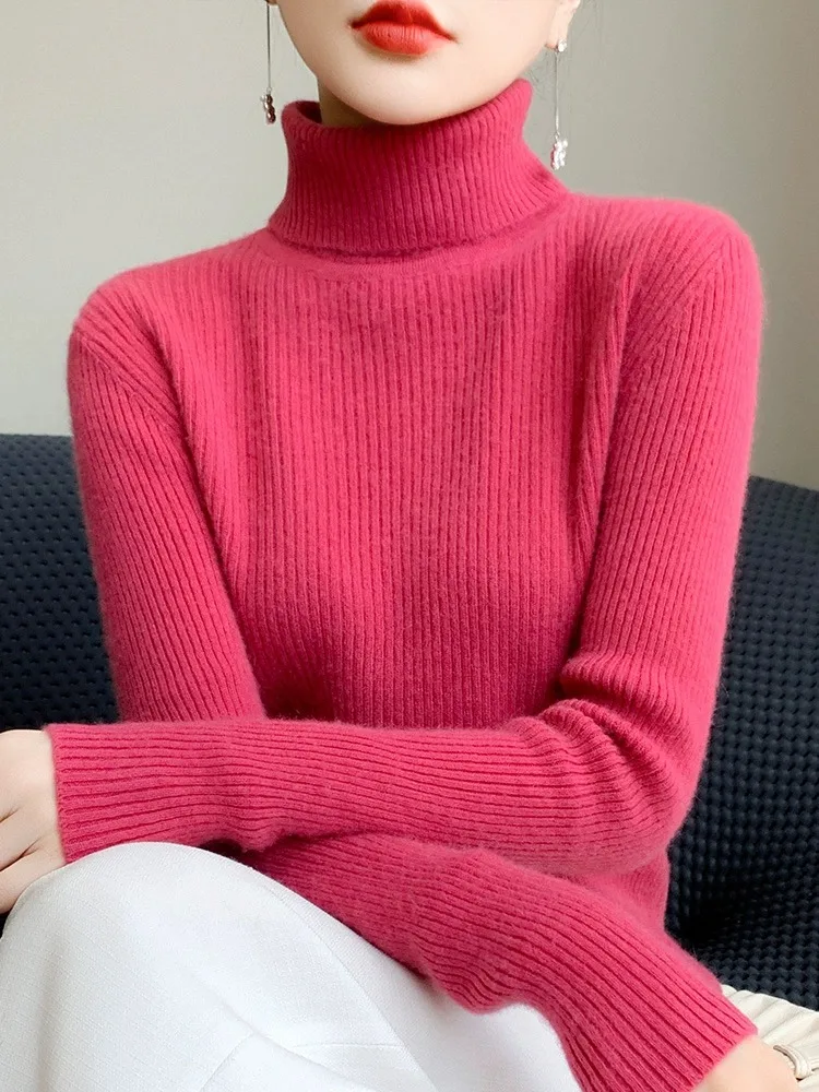 여성용 티엔드 하이 칼라 니트 스웨터 울 타이트 핏 가을 겨울 신상 슬림 베이스 이너웨어 탑