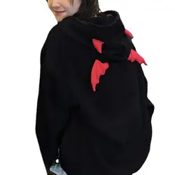 Sudadera con capucha para hombre y mujer, abrigo cálido gótico con cuernos de Diablo, alas de mosca de demonio, Jersey holgado para niña