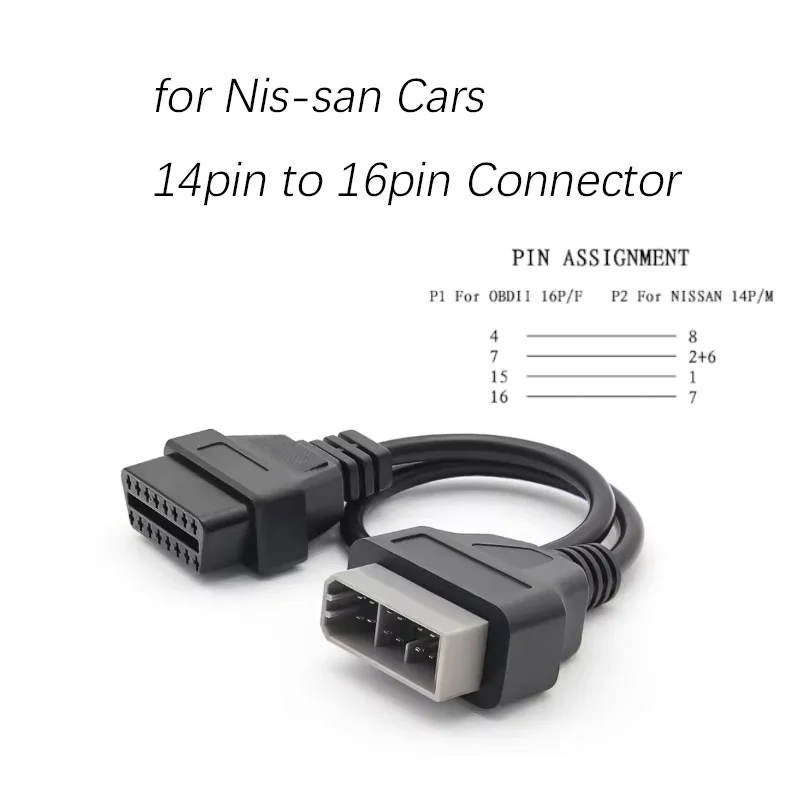 For Nissan 14PIN OBD to OBD2 To 16 Pin Car Adapter Female Diagnostic Tools Auto Connector Scanner Extension Cable