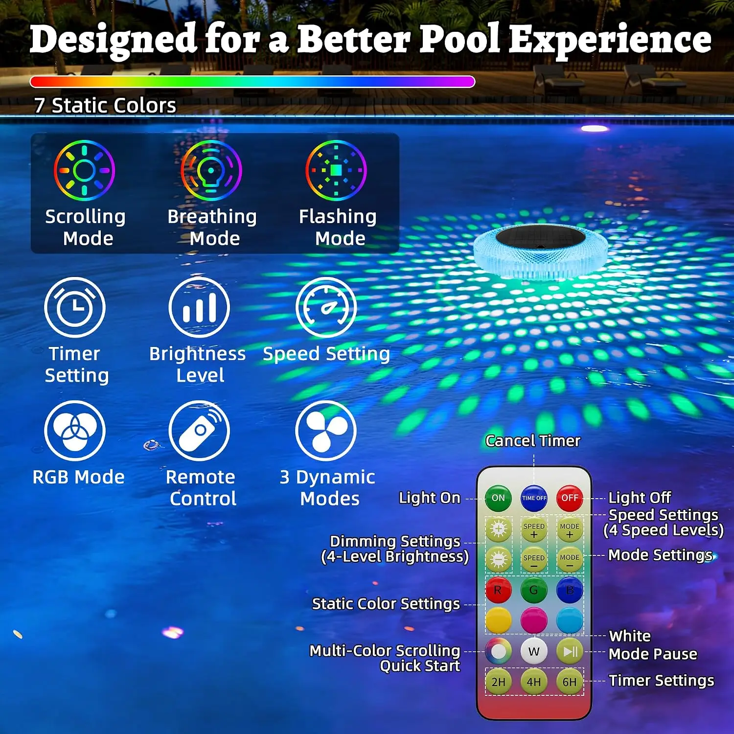 Solar Pool Floating Lights: Led Solar Powered Outdoor Waterproof Lighting Rgb Color Changing Light With Remote Control