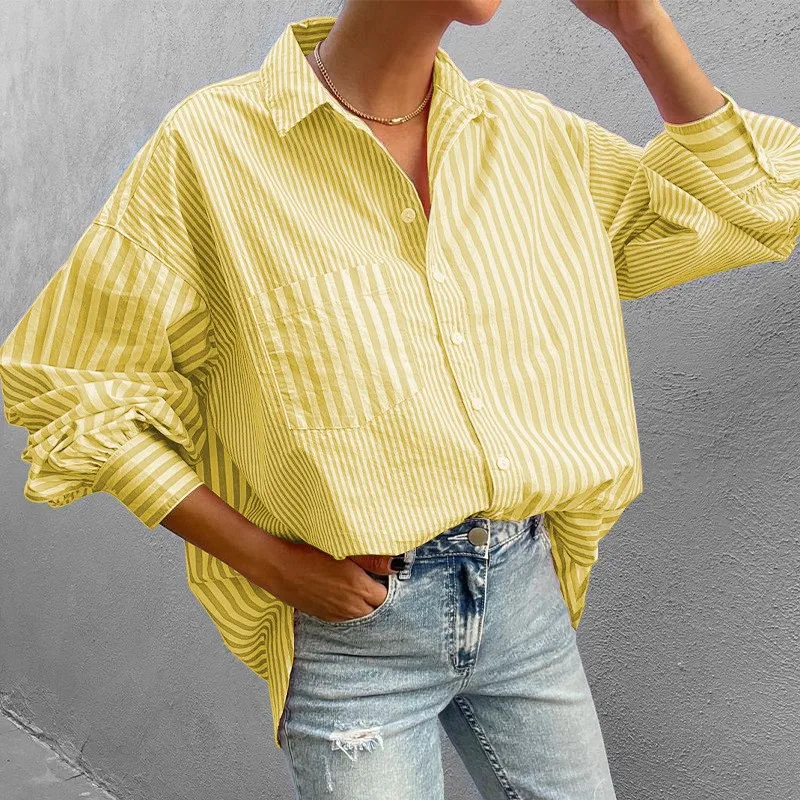 2024 Daily Striped Print Casual Shirt Blouse For Women Temperament Long Sleeve Lapel Shirt Loose Elegant Shirt Women Top Blouse