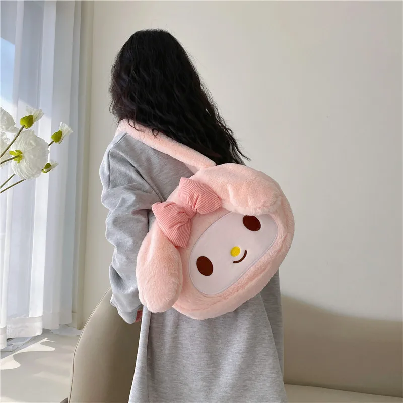 MINISO My Melody Kuromi Cinnamoroll Kawaii Cute Anime Cartoon Peripheral Women\'s Plush Fashion Handbag Holiday Gift Wholesale