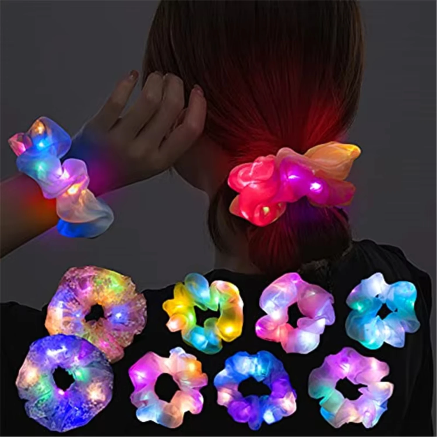 LED Hair Scrunchies Light Up Hair Scrunchies Elastic LED Light Women Girls Hair Bands for Halloween Christmas Party