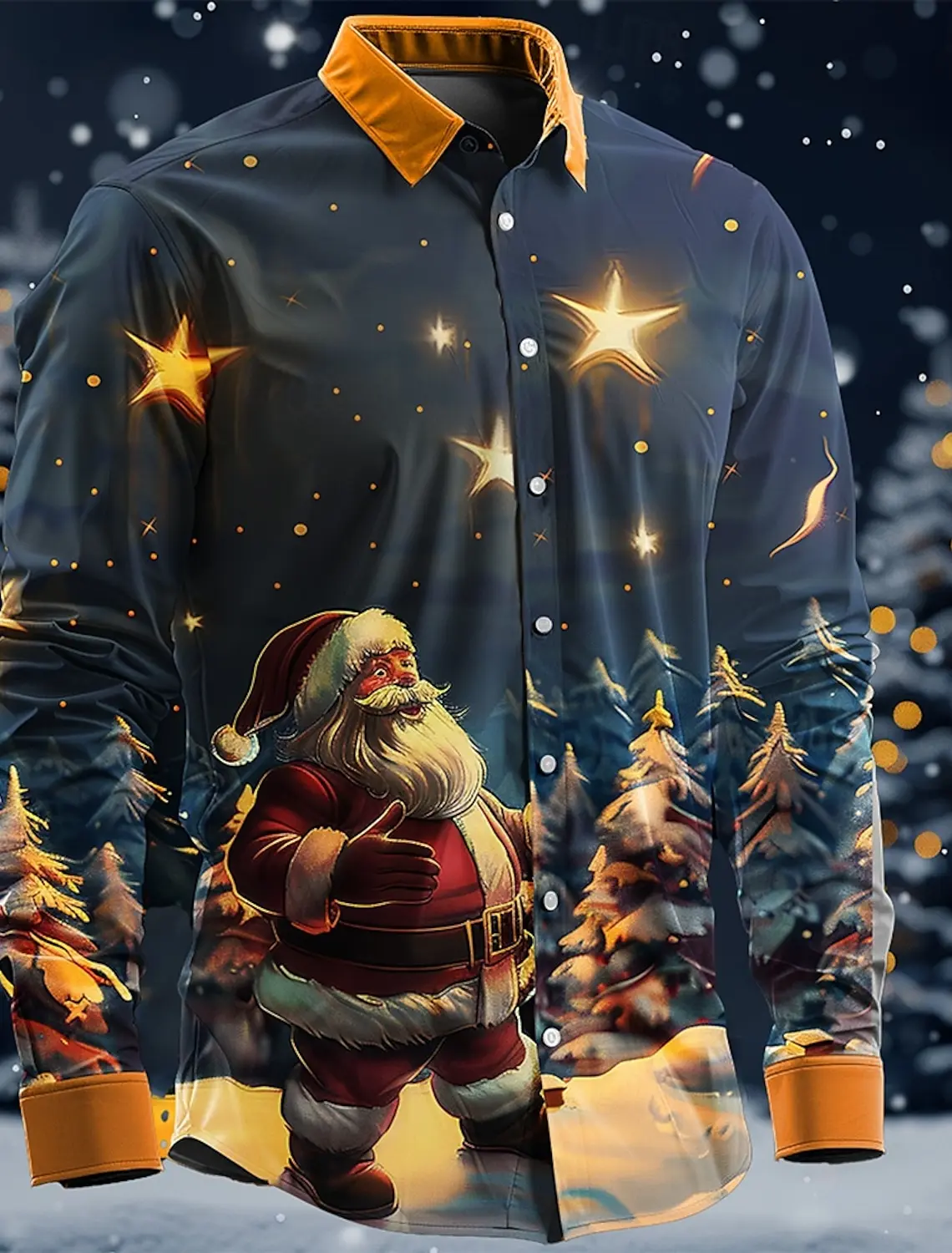 Weihnachten Santa Claus künstlerische lässige Männer Button-up-Shirt Langarm Party Abend täglich 3d gedruckt Hemd Kragen Polyester