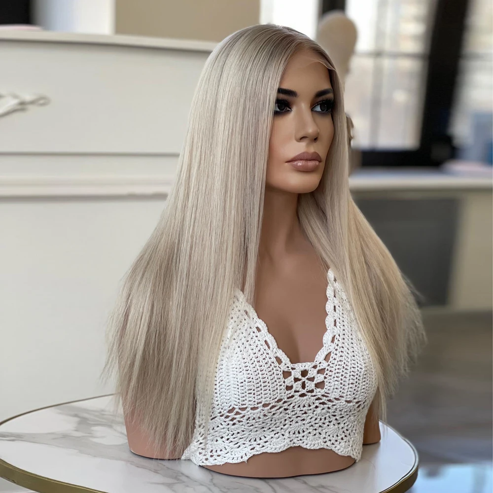 Ash Blonde Long Straight 13x6 Lace Front Human Hair Wigs HD Transparent Baby Hair Pre Plucked Bleached Rnots Glueless For Woman