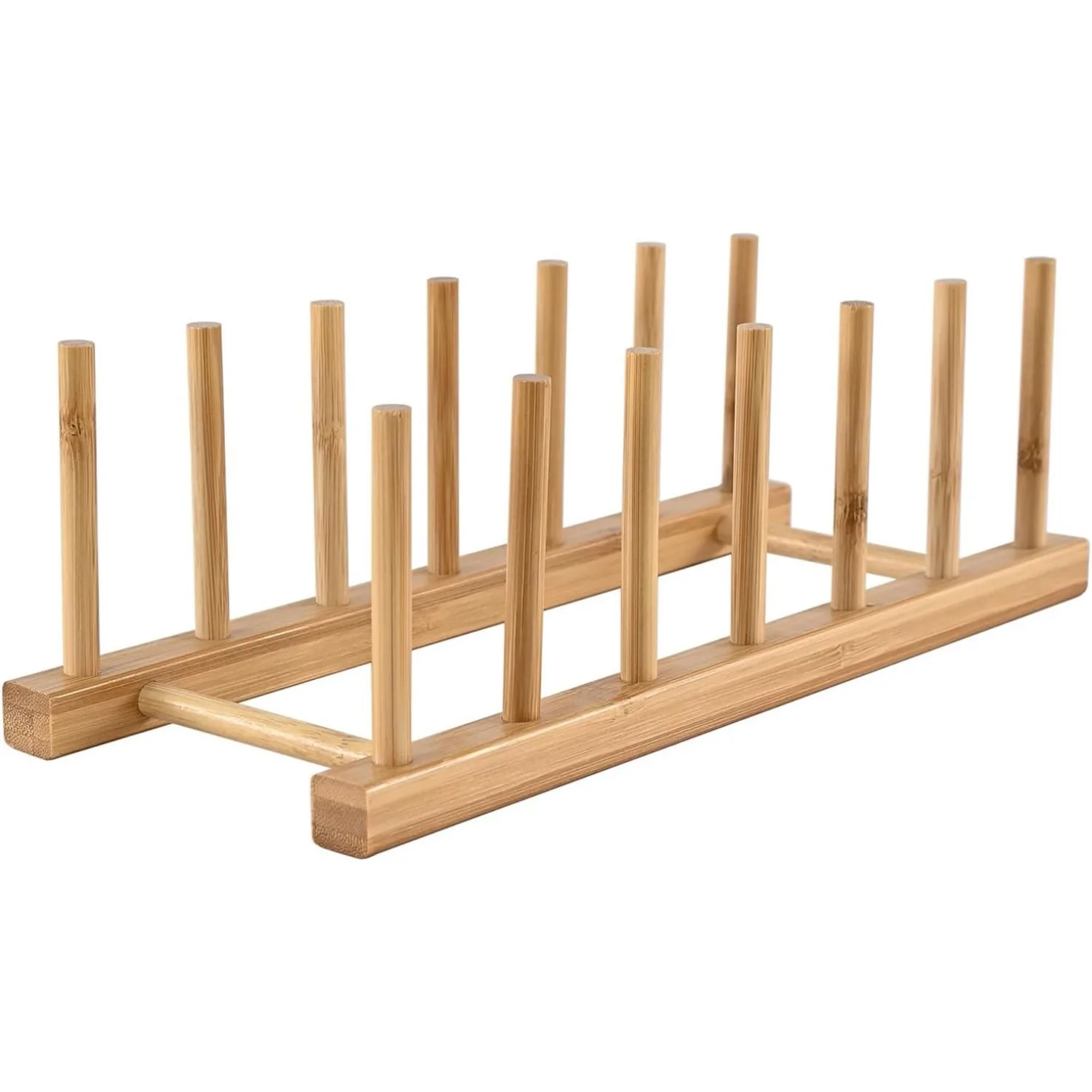Bamboo Dish Rack, Vertical Plate & Lid Organizer for Kitchen Cabinet or Countertop, Drying Stand for Dishes, Cutting Boards