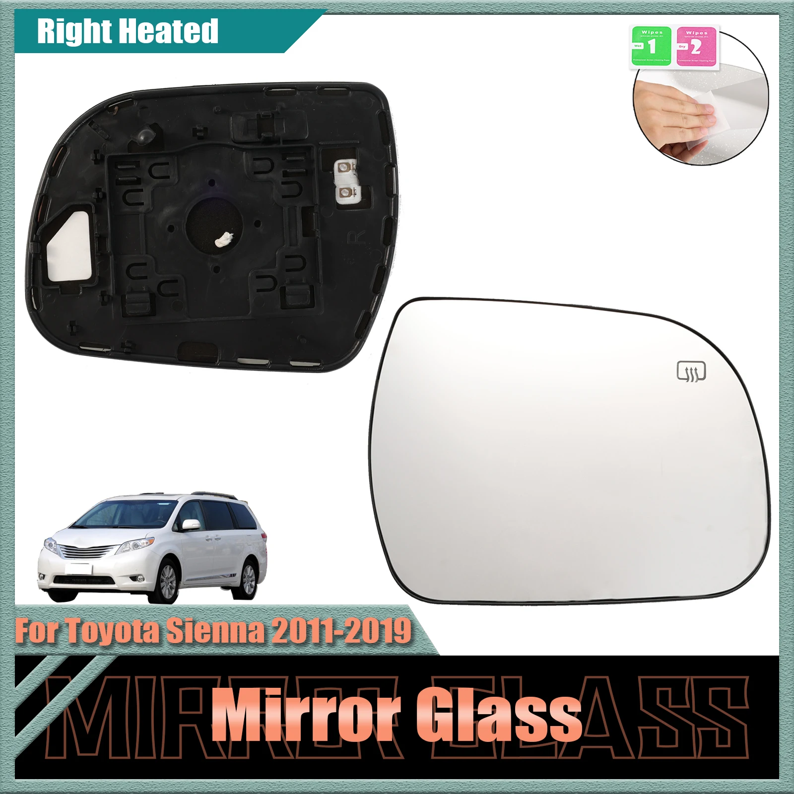 1X Mirror Glass For Toyota Sienna Car 2011 - 2019 Right Passenger Side Rearview Heated Function Waterproof Large Vision  White