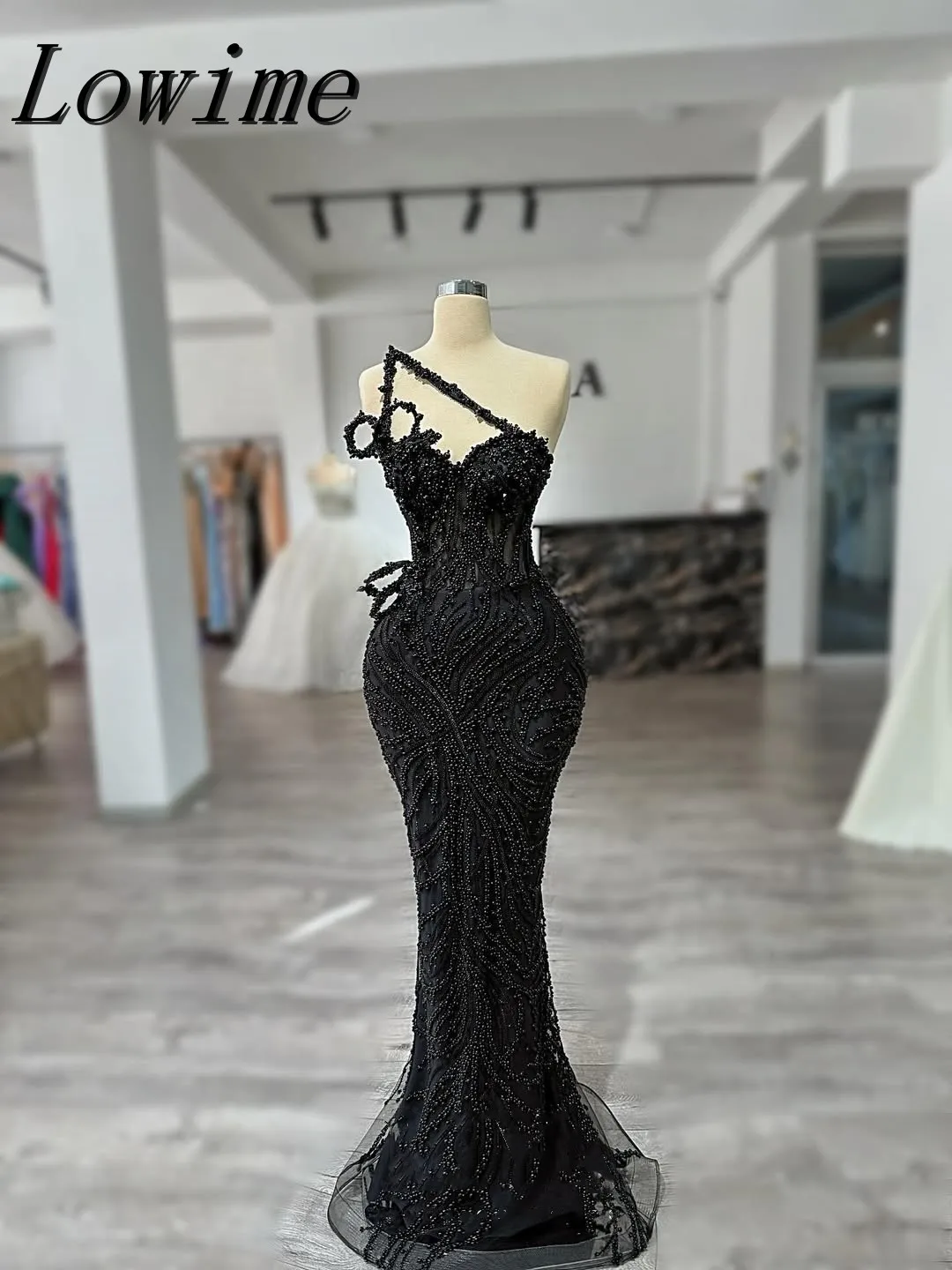 

Classic Black One-Shoulder Luxury Beading Evening Dress for Women 2025 Slanted Shoulder Strap Celebrity Dress Customizable