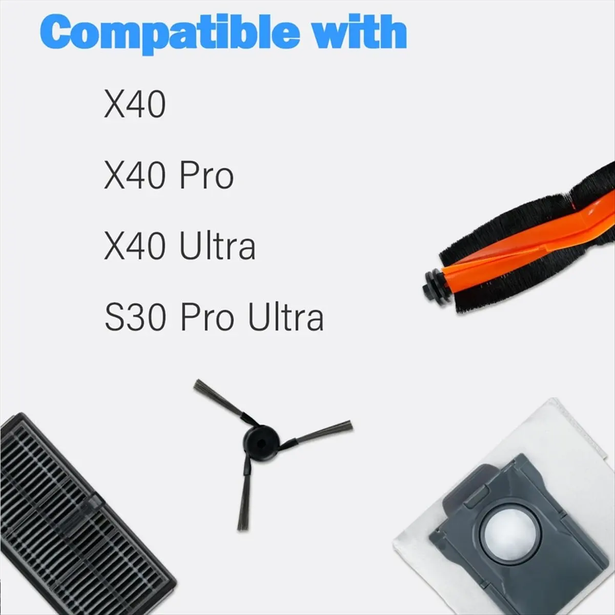 

Запасные части для робота-пылесоса X40 Ultra / X40 Pro: основные и боковые щетки, салфетки для влажной уборки, HEPA-фильтры, мешки для сбора пыли, аксессуары.