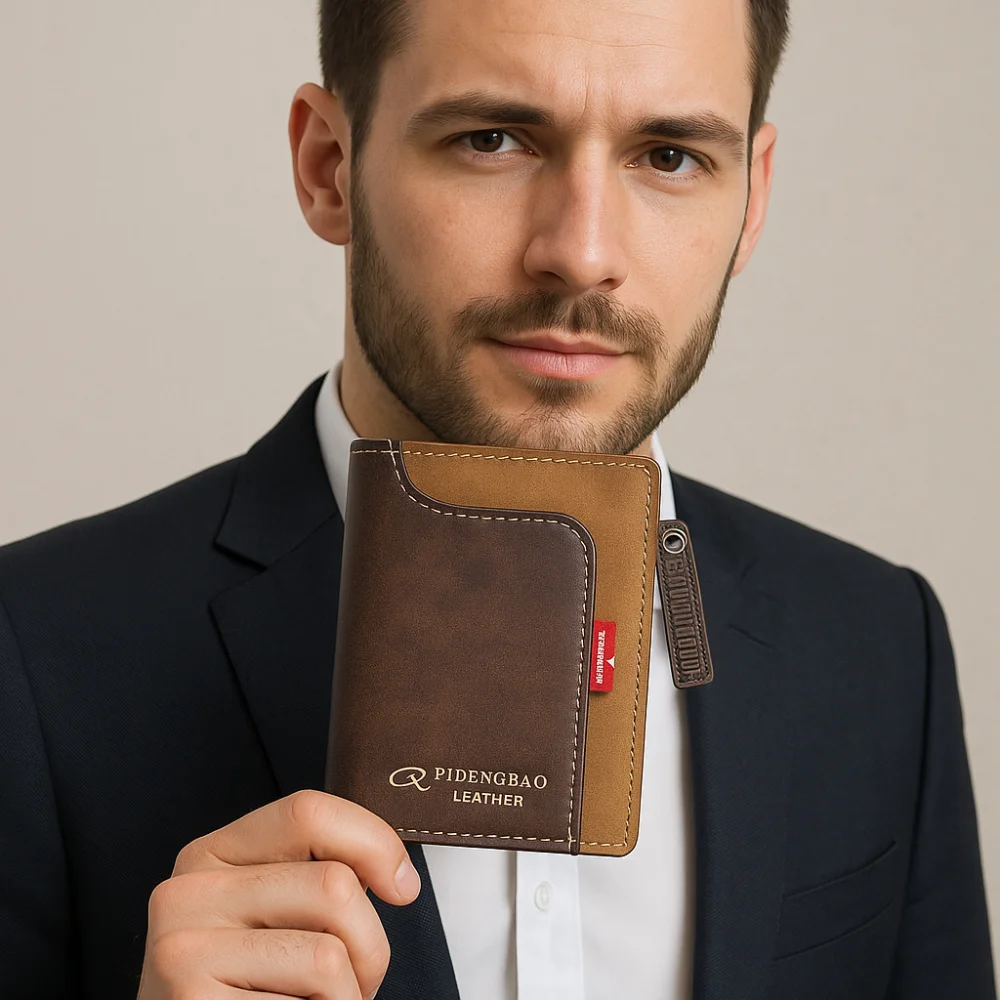 

Simple Classic Men's Short Wallet Anti Theft Pu Leather Male Bifold Wallets Solid Color Zipper Closure Credit Card Holder Daily