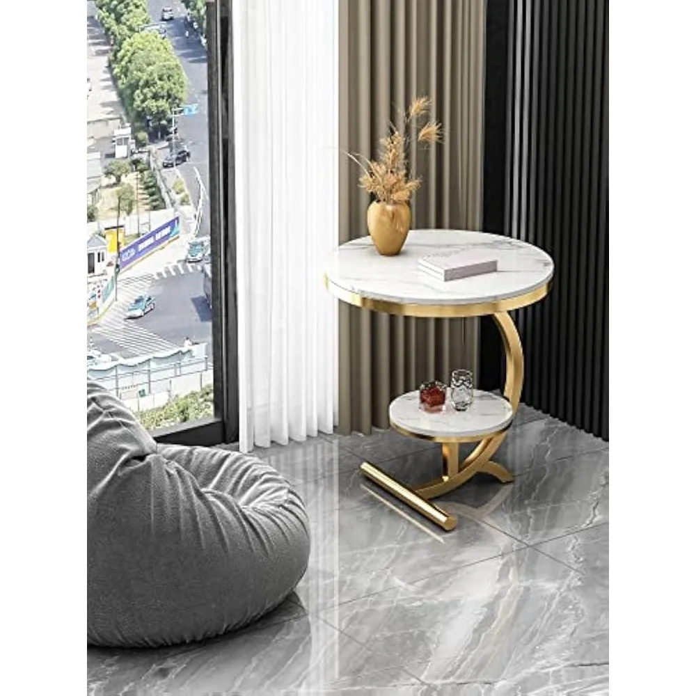 Luxury Marble End Table Decor & More Round Coffee Table with Storage Shelf for Home & Living Room |Gold Coffee Table|Outdoor & I