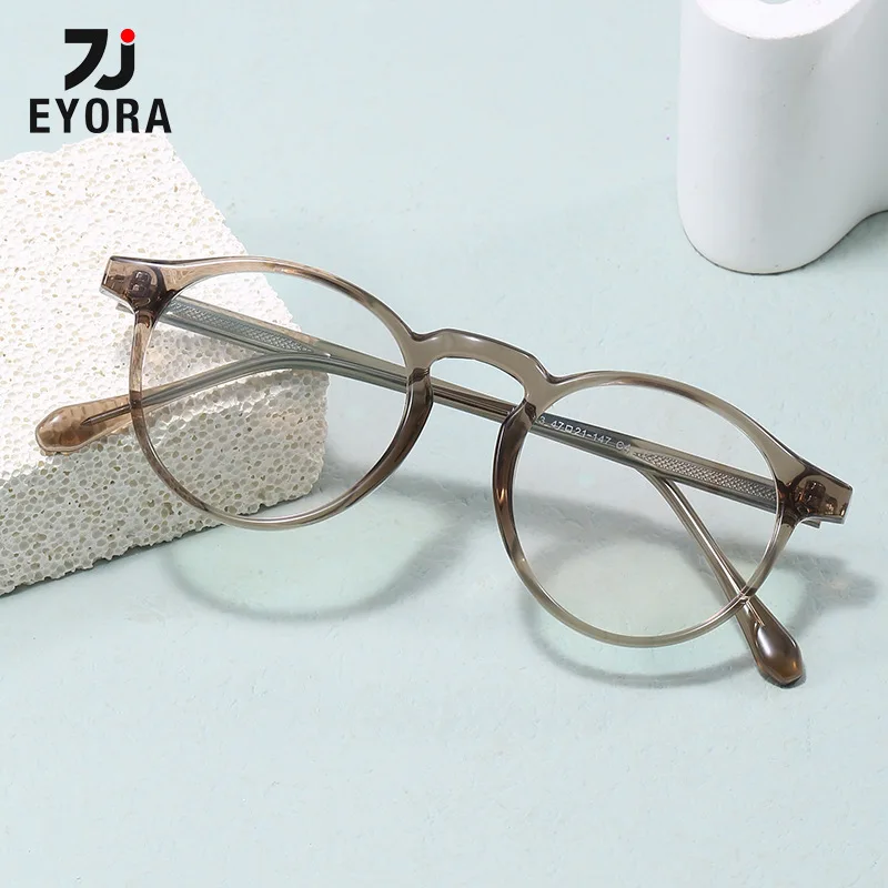 

EYORA Vintage Full Rim Round Versatile Reading Glasses Anti Blue Ray Myopia and Hyperopia Photochromic Prescription Eyewear Lens