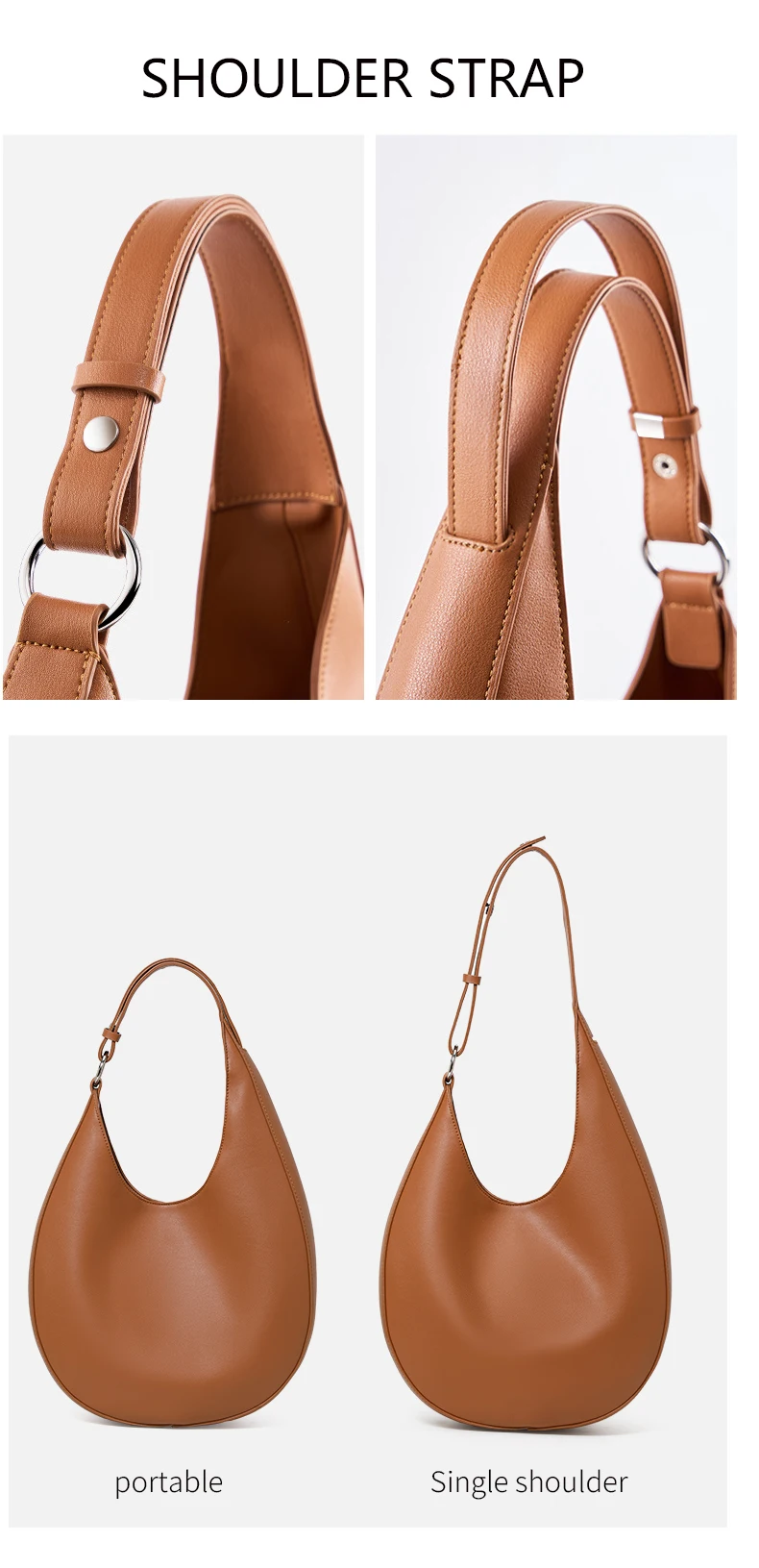 AIDRANI Damen Echtleder Rindsleder Unregelmäßige Halbmond-Umhängetasche Einzel-Schulter Achseldesign Halbkreis-Handtasche – Detail 4