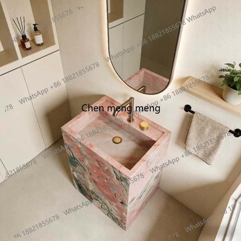 Four Seasons Pink Green Slate Pillar Basin Hotel Villa Floor to Floor Outdoor Courtyard Hand Washbasin