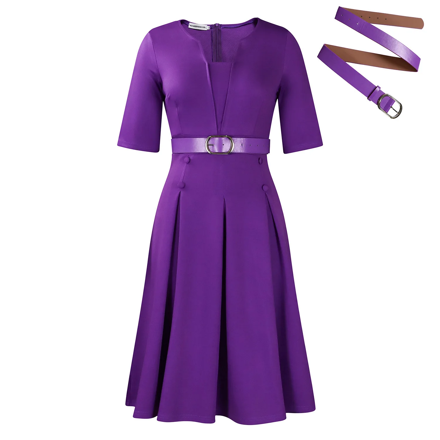 Women's Dresses Women's 2024 Autumn Fashion Elegant Temperament Solid Color Five Quarter Sleeve  Office Ladies A-line Midi Dress