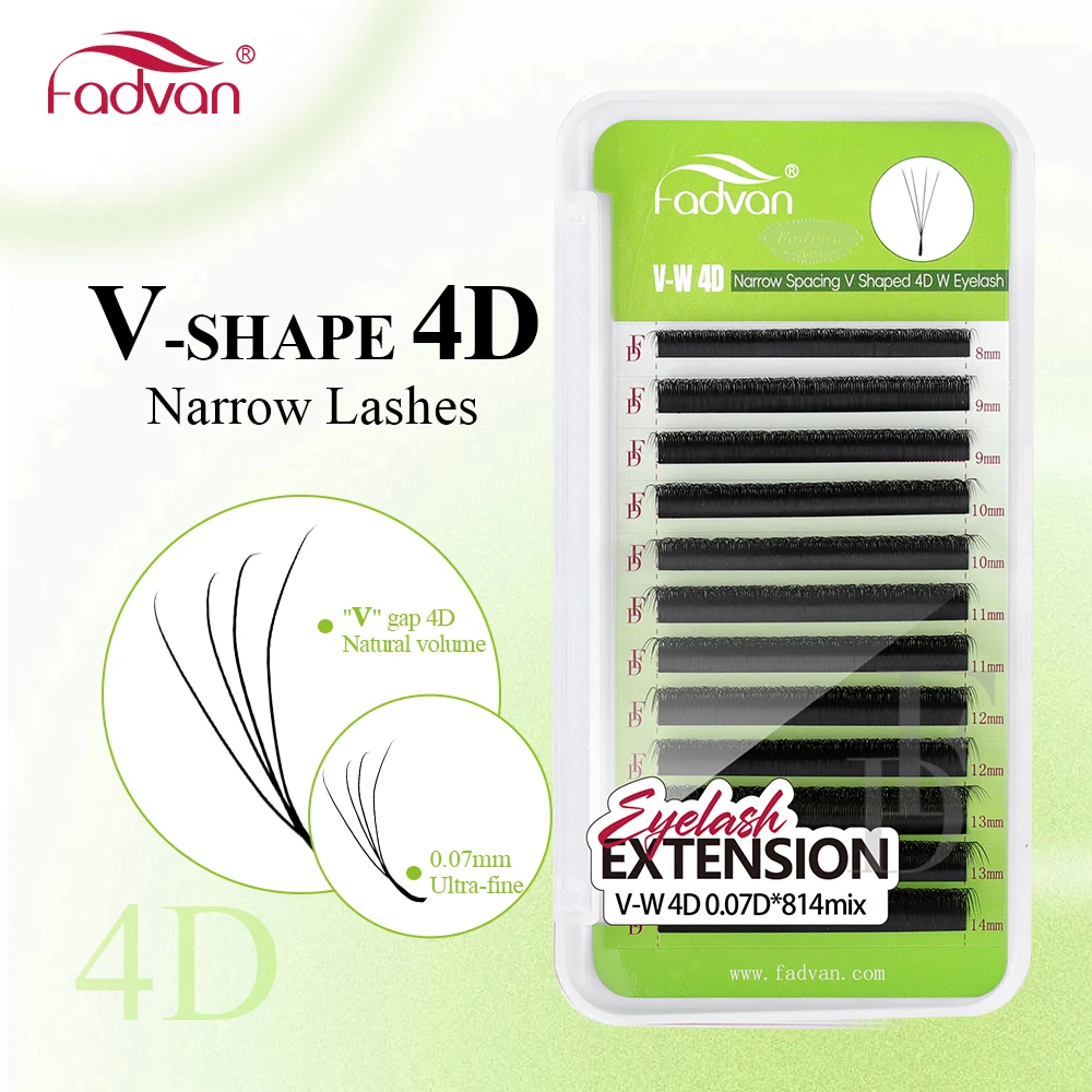 FADVAN New V shaped 4D Lashes Extensions Black Narrow Auto-fans Fluffy Volume Eyelashes 12Rows 0.07mm Ultra-fine V-shape Lashes