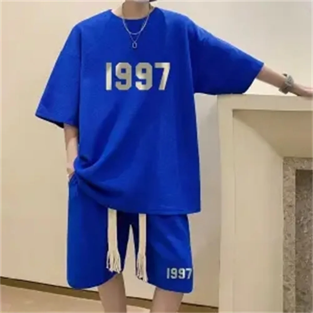 New Summer Fashion Men Short Sets Anime Bear Graphic Tracksuits Trend Sportwears 2 Piece Suits Streetwear Unisex Outfits