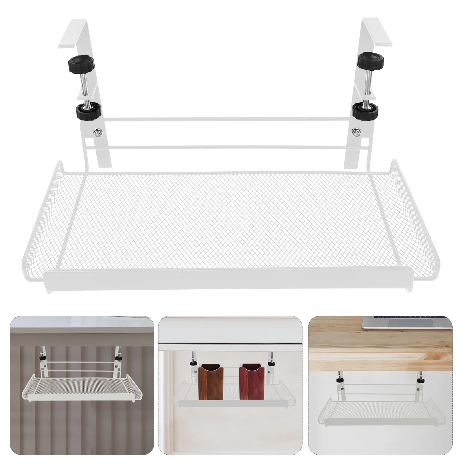 

Under Desk Storage Basket Adjustable Metal Organizer Office Desk Clamp on File Document Holder Under Shelf Storage Basket