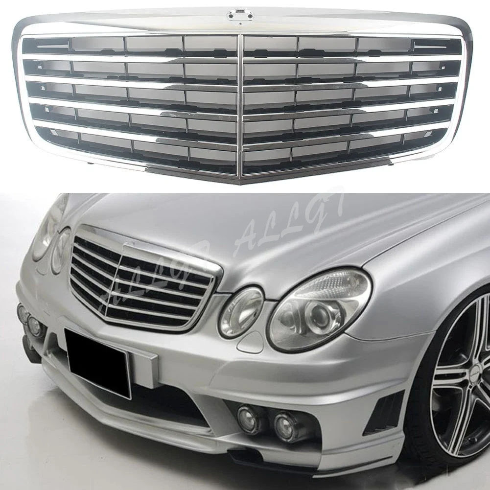 Car Front Grill Center Hood Grille Bumper Fit For Mercedes-Benz E-Class W211 E200 E240 E280 E320 2007 2008 2009 Chrome