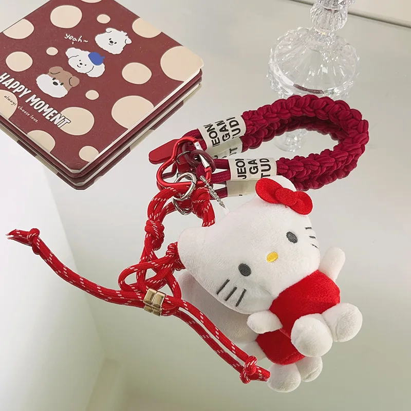 Sanrio Red bow tie Plush HelloKitty Mobile phone case pendant Chain Lanyard Strap Bead Cord Keychain For iPhone Hanging Rope