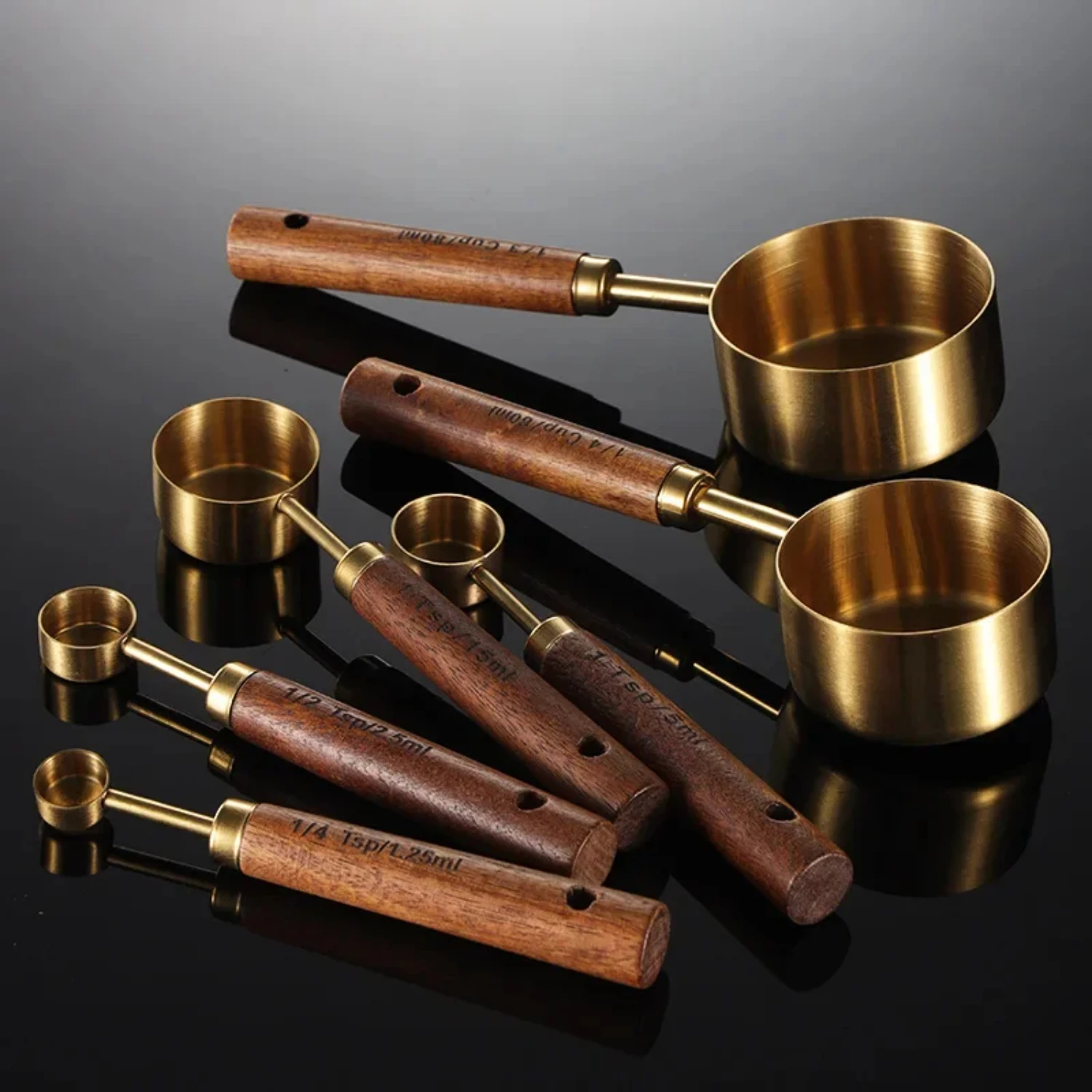 Measuring Cups Set Kitchen Measuring Spoon Set Wooden Handle Stainless Steel Tablespoons Measuring Cups and Spoons Accessories