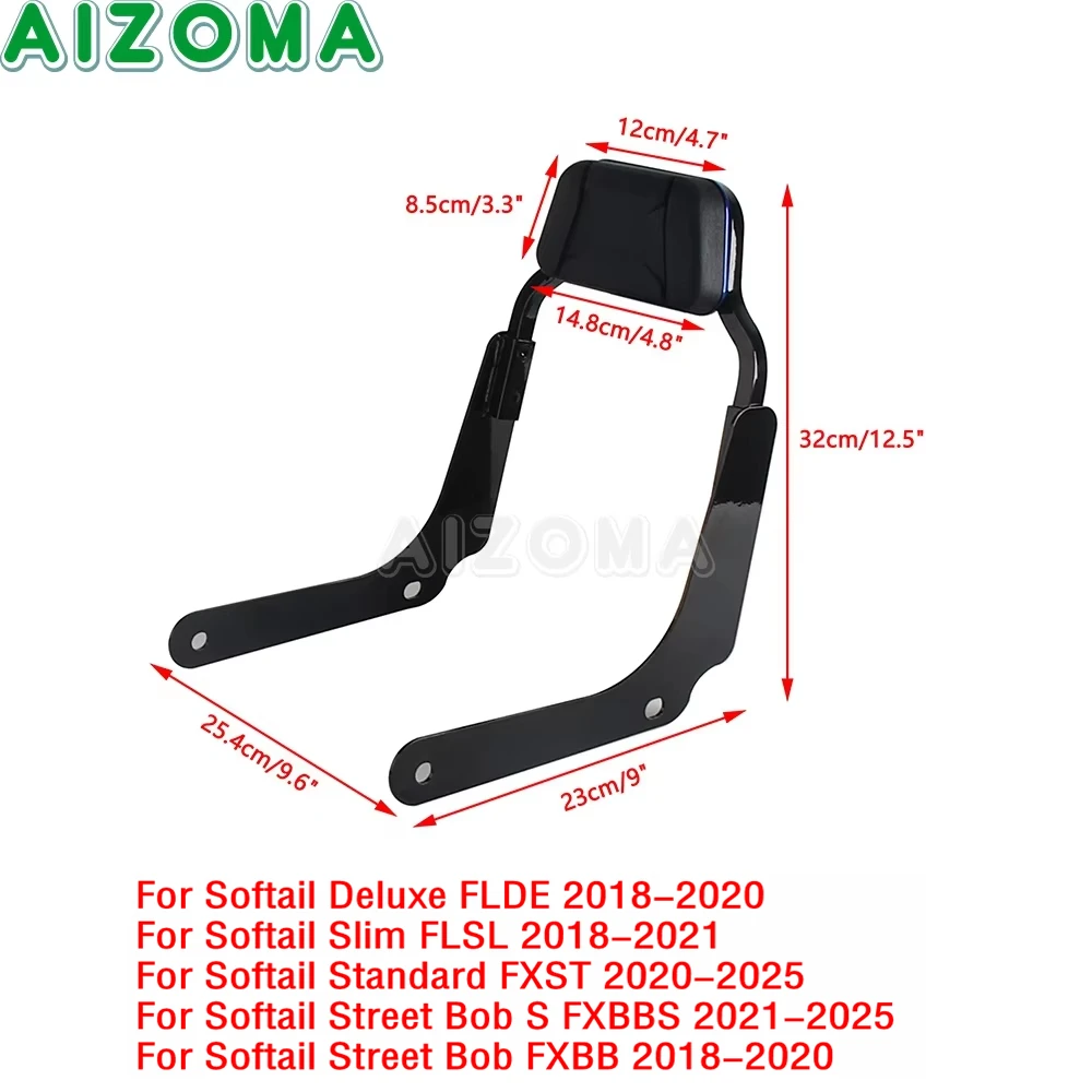 Rear Passenger Seat Back Rest Motorcycle Short Sissy Bar Backrest For Harley Softail Deluxe FLDE Slim FLSL Standard FXST FXBBS - view 2