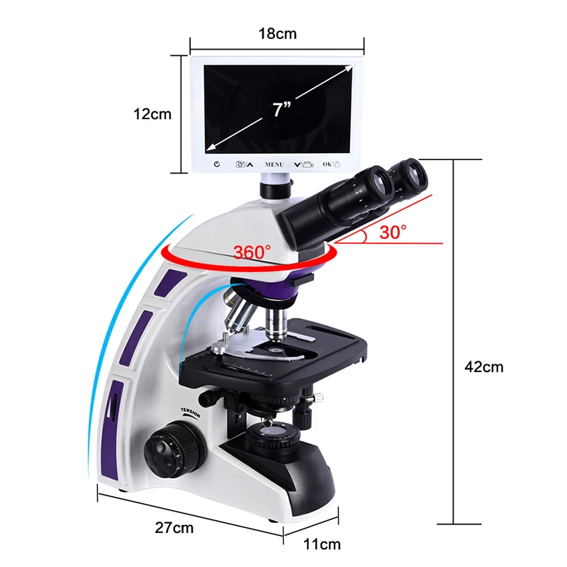 1500X-3000X Trinocular Optical Biomicroscope Electronic Digital Portable 195 Lens