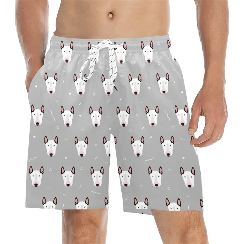 Bull Terrier Doodle Print Pattern Board Shorts 3D Printing Men\'s Outdoor Leisure Sports Gym Shorts Men Swim Trunks Short Pants