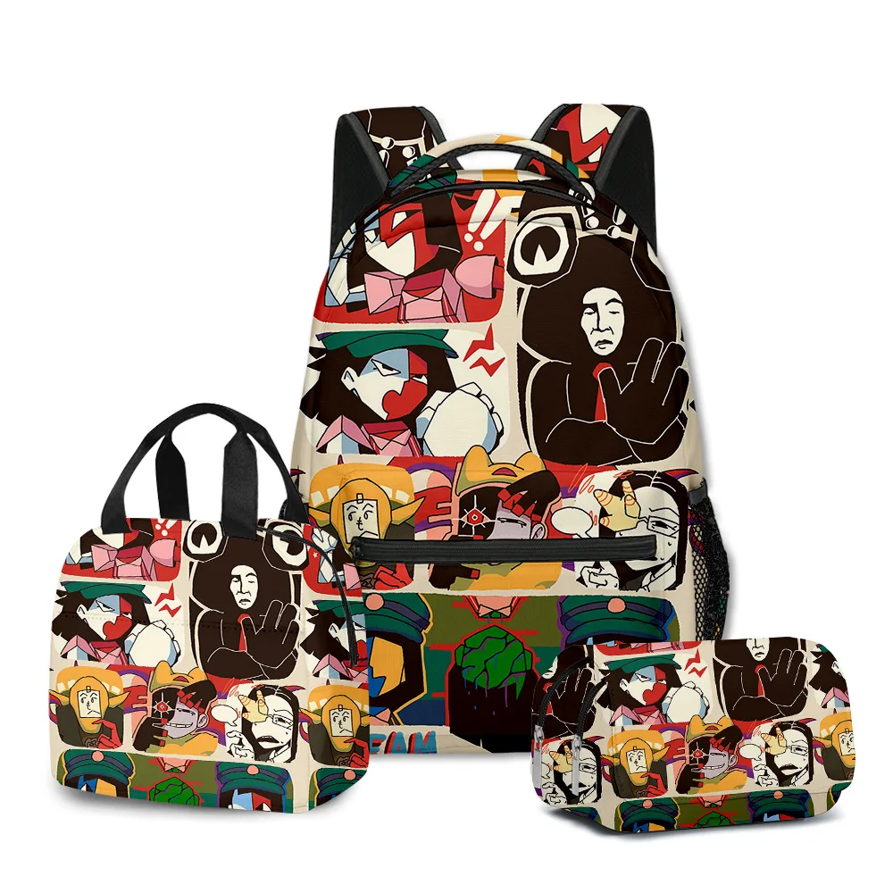 Cartoon Novelty Cool ENA Dream BBQ 3D Printed 3pcs/Set Student School Bags Laptop Daypack Backpack Lunch bag Pencil Case