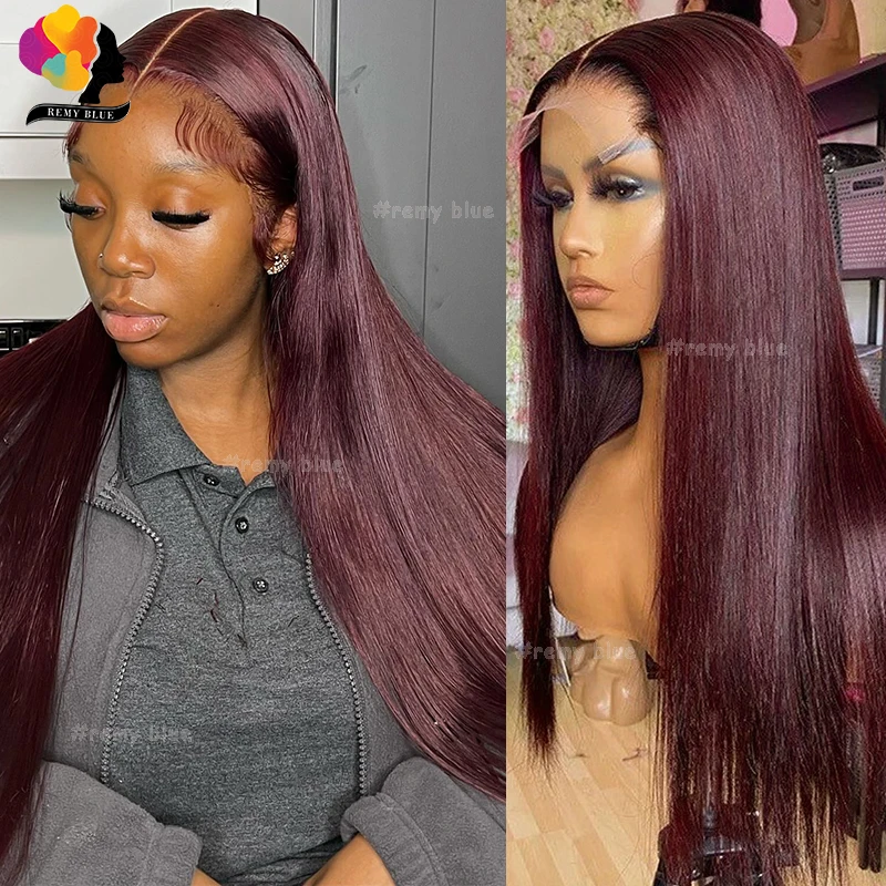 

Burgundy 13x6 Lace Frontal Wigs Human Hair Pre-Plucked 13x4 Transparent Lace Front Wig Straight Human Hair Wigs for Black Women