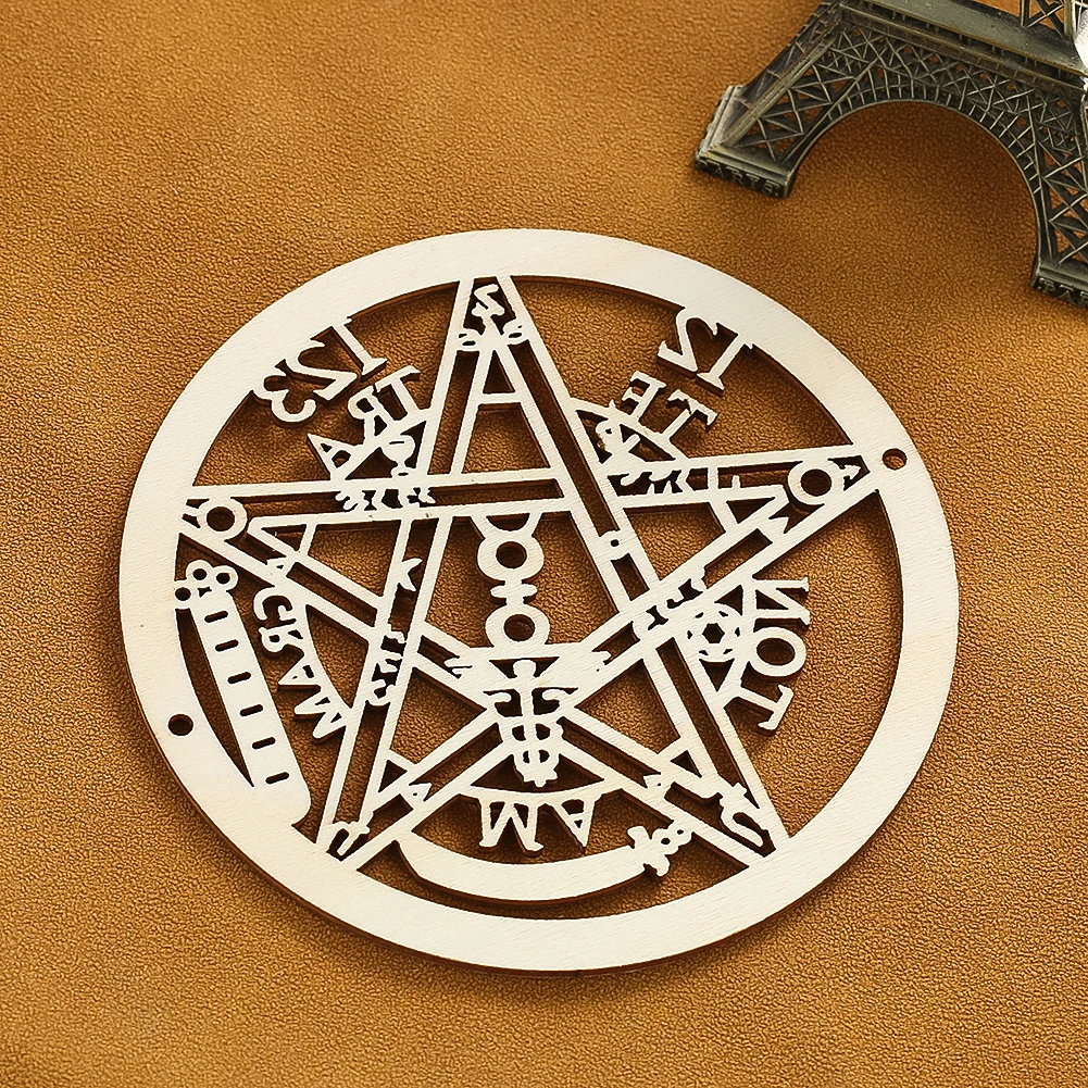 1PC Wooden Pentagram Hollowed Out Wall Hanging Meditation Centerpiece Heat Mat Witchcraft Pendulum Props Coaster Accessories