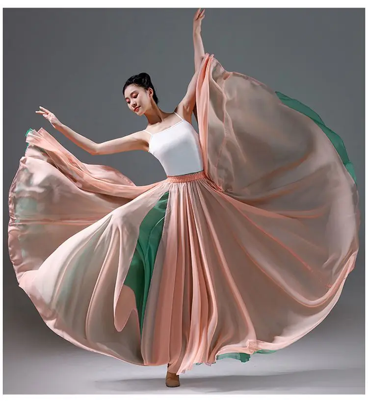 720 Degree Women Classical Modern Dance Training Skirt Elegant Ethnic Double Chiffon Performance Swing Skirt Wrap Ethereal Skirt