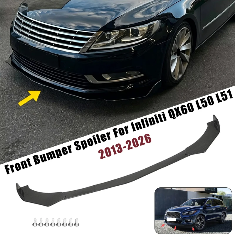 Sport Front Bumper Splitter Spoiler Lip For Infiniti QX60 L50 L51 13-26 5Pcs Adjustable Sectional Car Exterior Tuning Body Kit