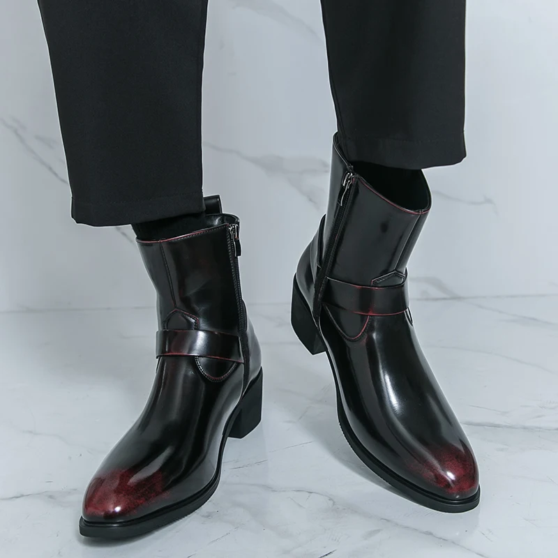 

Men High Top Boots PU Pointed Toe Trendy Comfortable High-heeled Men Boots Sizes 38-46