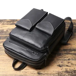 Luxury Original Design Black Men's Backpack Genuine Leather 14 Inch Laptop Bag Outdoor Travel Backbag College Student Schoolbag