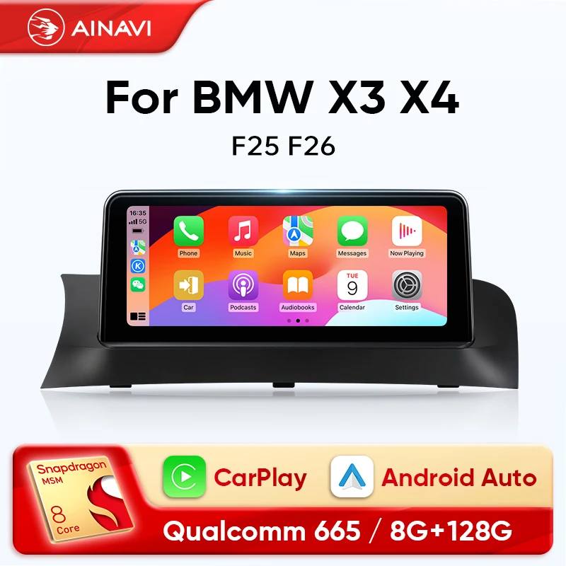 Ainavi Car Radio For BMW X3 X4 F25 F26 2011 2012 2013 2014 2015 2016 2017 Wireless CarPlay Android Auto Car Multimedia Player