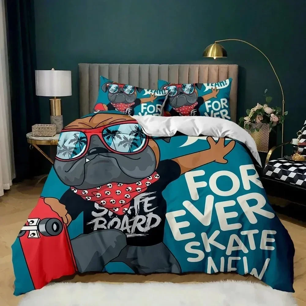 

Cartoon Skateboard Bedding Set Wolf Kids Hip Hop Skateboard Sport Queen King Cute Wild Animal Polyester Quilt Cover Set